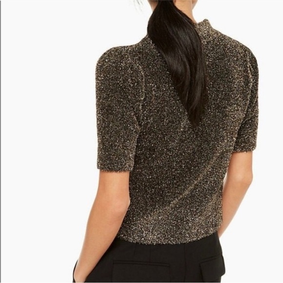 Kate Spade Dashing Beauty Metallic Puff Sleeve Sweater in Black Gold Size XS - Picture 2 of 9
